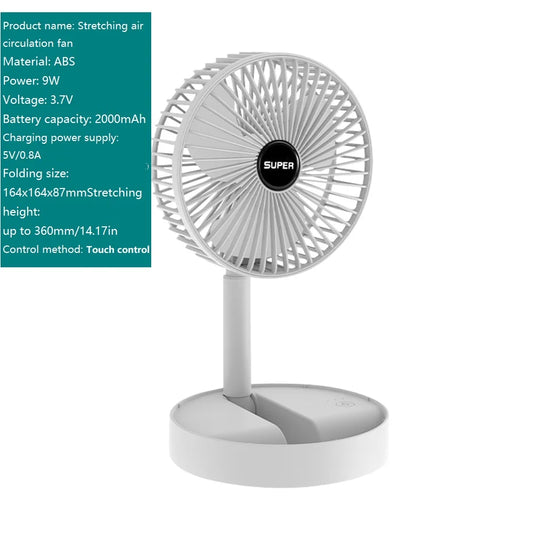 USB Rechargeable Folding Telescopic Floor Fan Mini Summer Mute Silent Desktop Table Fan Ventilador for Office Bedroom Cooler